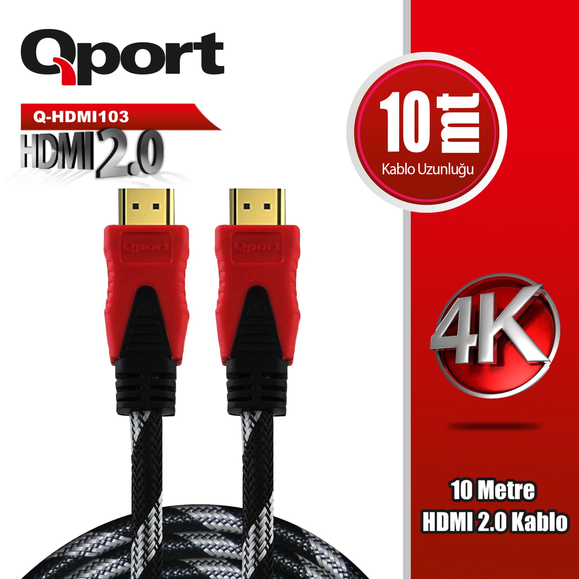 QPORT Q-HDMI103 10 METRE 2.0V 4K  ALTIN UÇLU ÖRGÜLÜ KABLO