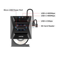 UNITEK HARİCİ DVD-RW USB TYPE-C/A+5in1 DOCK T1037A